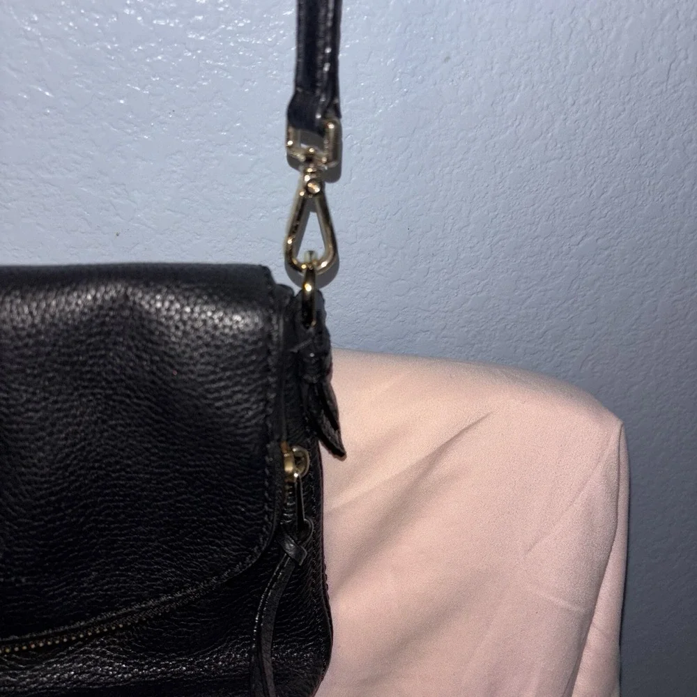 KATE SPADE Black Soft Leather Adjustable Strap Crossbody Shoulder Handbag Gold